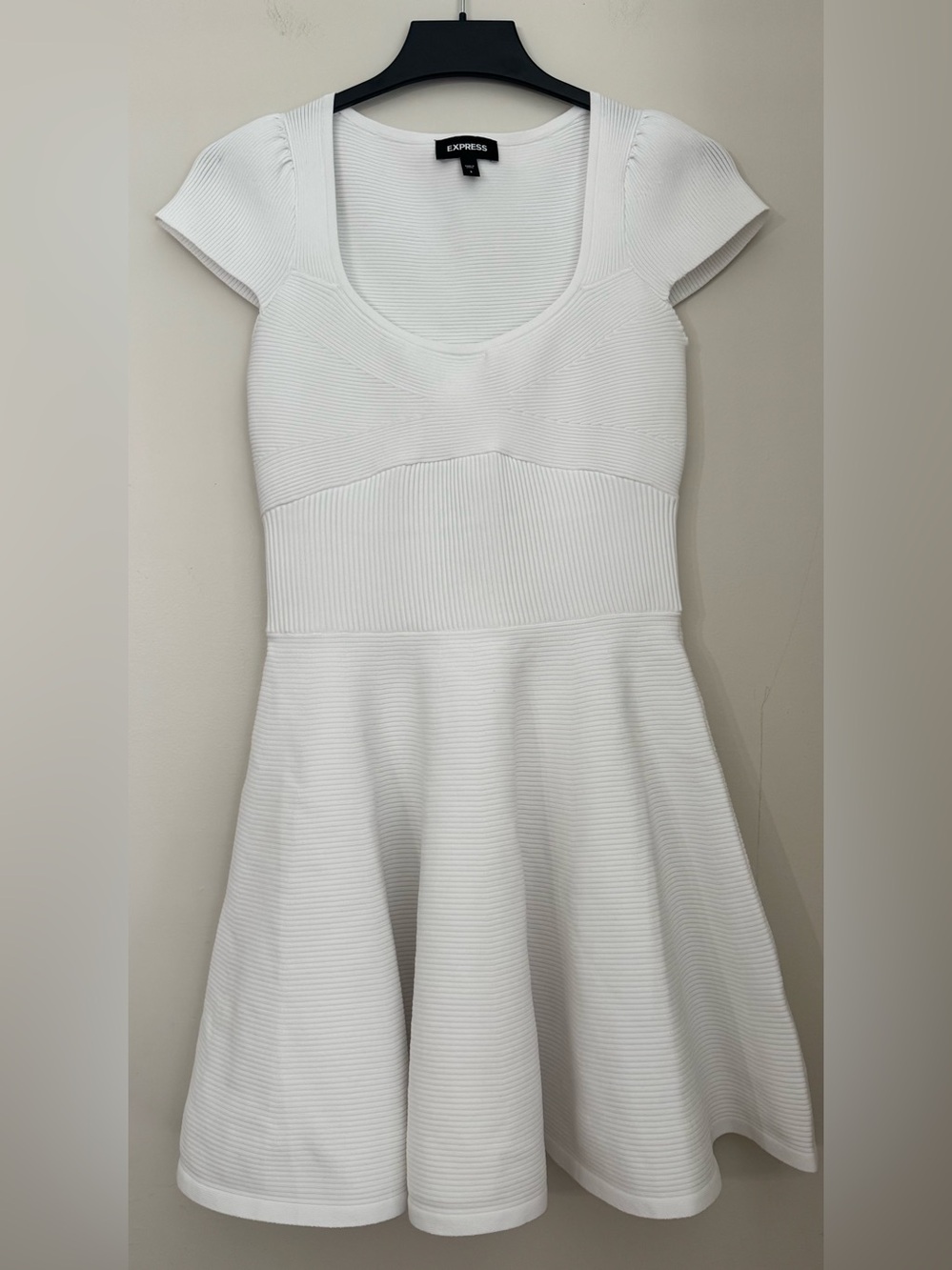 Express White Ribbed Fit-and-Flare Dress